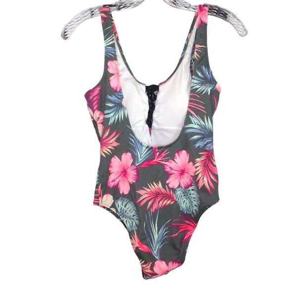 PINK Victoria Secret Lace Up Floral One Piece Swim Bathing Suit - Picture 2 of 8